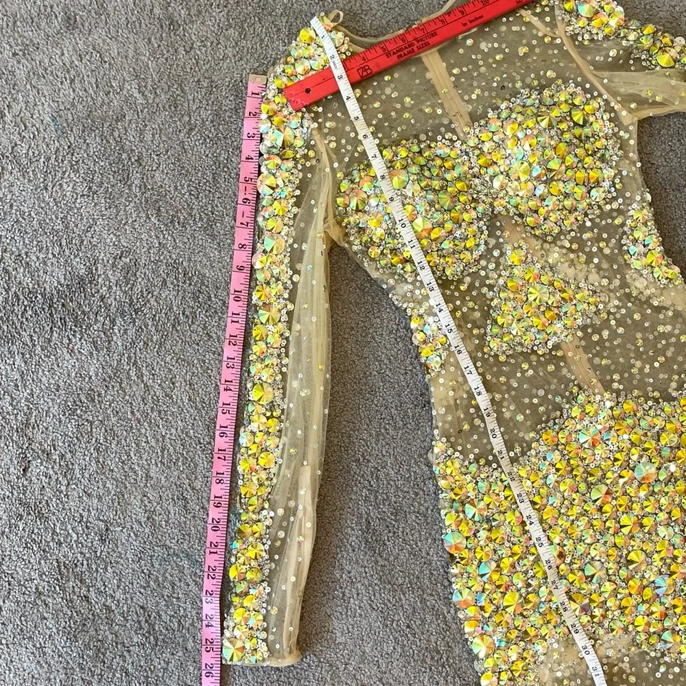 JOVANI 8 long sleeve shirt cocktail dress sheer mesh Crystal sequin NYE dress - Picture 4 of 14